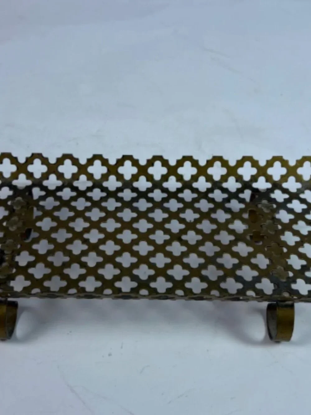 Vintage MCM Brass Wall Shelf | Clover Cutout Hanging Shelf | Hollywood Regency